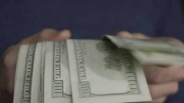 Mužské Ruce Počítají Peníze Muž Počítající Americké Dolarové Bankovky Zblízka — Stock video