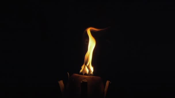 Gros Plan Flamme Torche Noix Coco Brûlant Nuit Mouvement Lent — Video