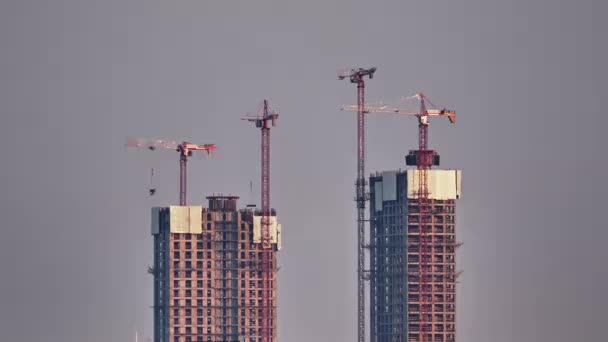 Timelapse Rascacielos Construcción Con Grúas Construcción Construcción Continúa Sobre Fondo — Vídeos de Stock