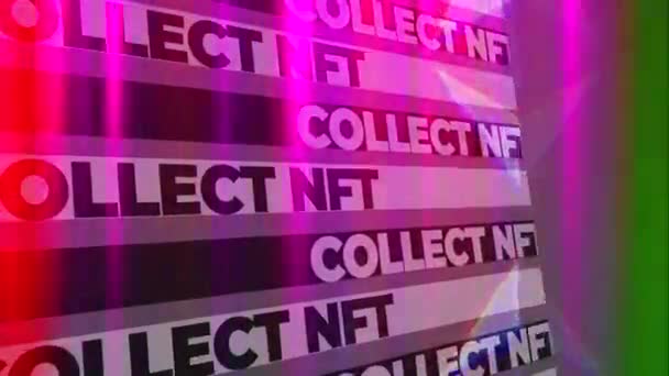 左から右へ 左から左へと文字列の行を実行すると 赤紫色のトーンで輝くNftが収集されます Nft作品をオンラインで売買するというコンセプト Nftアプリケーション — ストック動画