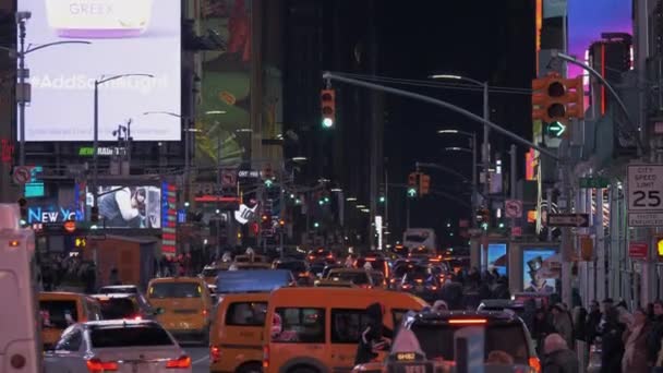 Φώτα Την Νύχτα Στην Τάιμς Σκουέαρ Της Νέας Υόρκης Νυχτερινό — Αρχείο Βίντεο