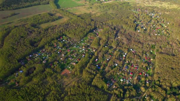Tiroteio Drone Voando Sobre Uma Aldeia Suburbana Cercada Por Floresta — Vídeo de Stock