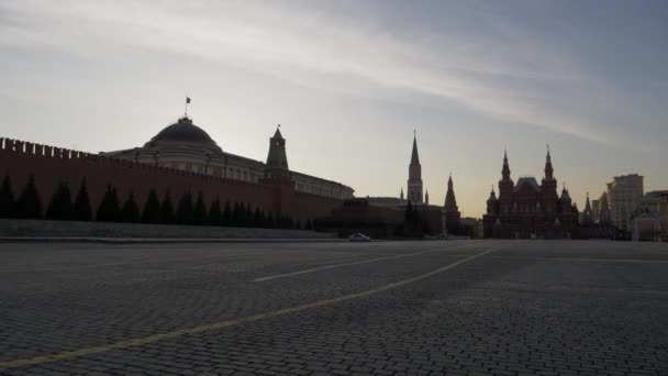Tomma Övergivna Röda Torget Början Morgonen Lenins Mausoleum Moskva Kreml — Stockvideo
