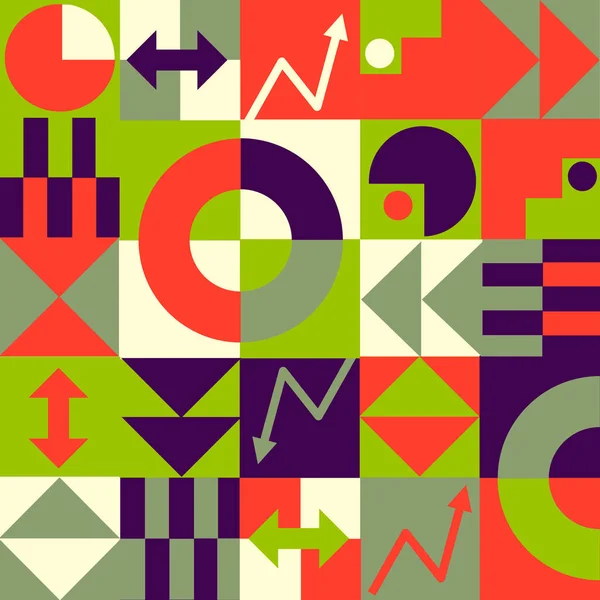 Abstract geometric poster with a pattern of simple geometric shapes in bright colors. Vector graphics are suitable for interior decoration, book covers and textiles