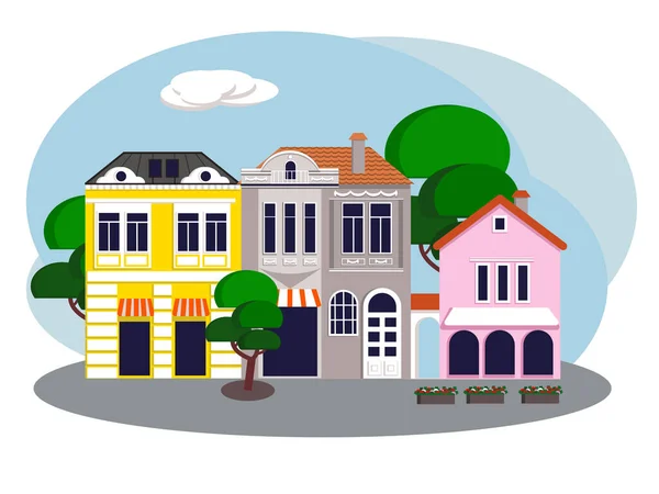 Straßenlandschaft Mit Bunten Europäischen Häusern Digitale Illustration — Stockfoto