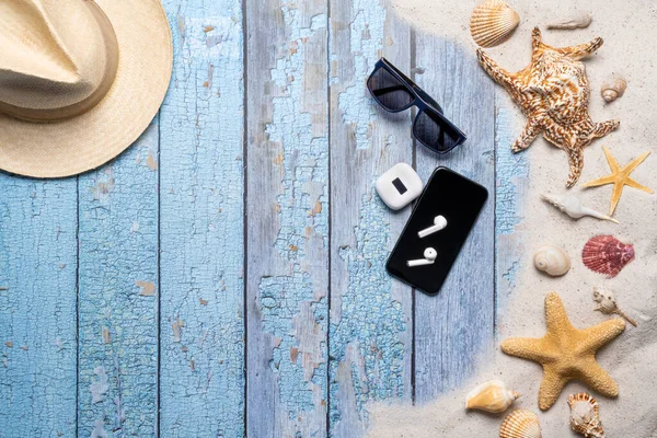 Sommer Strand Und Urlaubskonzept Mit Freitextfläche Ansicht Von Oben Flaches — Stockfoto