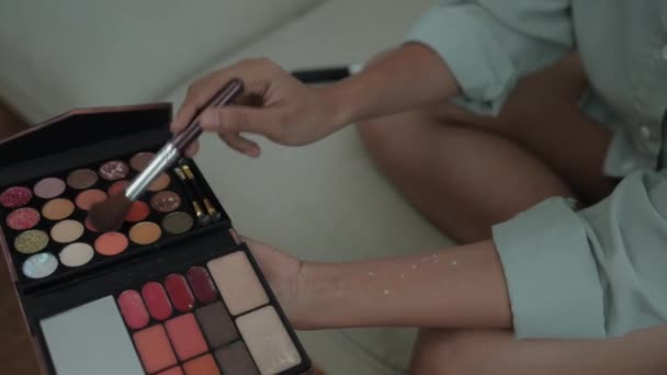 Beauty Concept Resolution Closeup Makeup Multicolored Eyeshadow Palette Brush Beauty — Vídeo de Stock