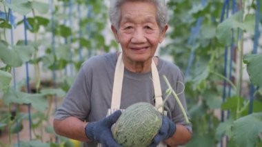4k Kararlılığın Tarım Konsepti. Asyalı bir kadın elinde bir gülümsemeyle malı teslim ediyor..