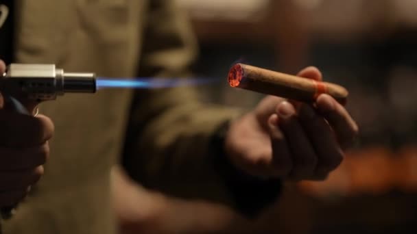 Night Club Concept Resolution Businessman Lighting Cigar Nightclub — Vídeo de Stock