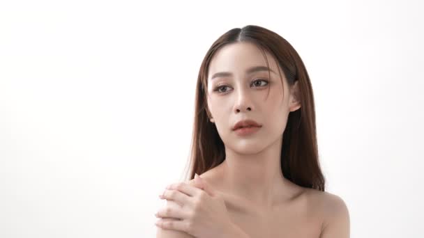 Krásný Koncept Rozlišení Asijské Ženy Mají Důvěru Vlastní Kůži Bílém — Stock video