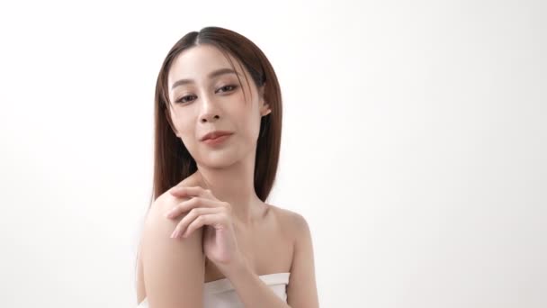 Концепция Красоты Resolution Азиатские Женщины Уверены Своей Собственной Коже Белом — стоковое видео