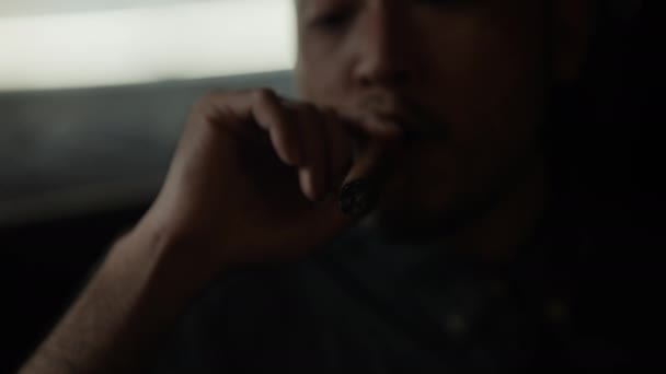 Night Club Concept Resolution Asian Man Smoking Cigar Restaurant Group — Stockvideo