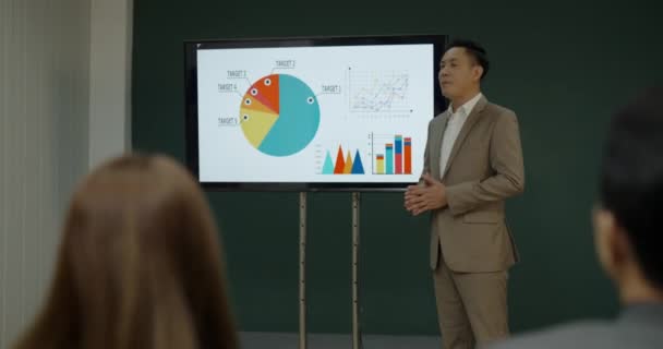 Geschäftskonzept Der Auflösung Asiatischer Geschäftsmann Erklärt Bei Seminar Konferenzraum — Stockvideo