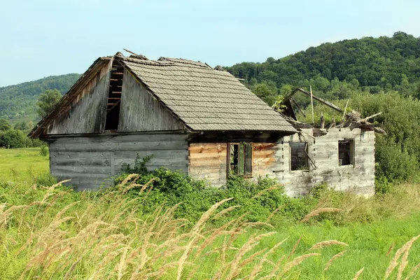 Terk edilmiş, eski, harap olmuş, çatısı ve kırık camları olan eski bir ahşap aile evi. Aşırı gelişmiş bitki örtüsüyle çevrili uzun, biçilmemiş otlar. Küçük bir tepenin ardında yoğun bir orman var.