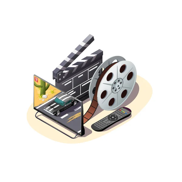 Online Uitzending Van Film Slanke Voor Thuis Film Vector Isometrische — Stockvector