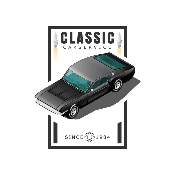Isometric Logo Konsepti Klasik Araba Servisi Afiş Için Araba Tabelası — Stok Vektör