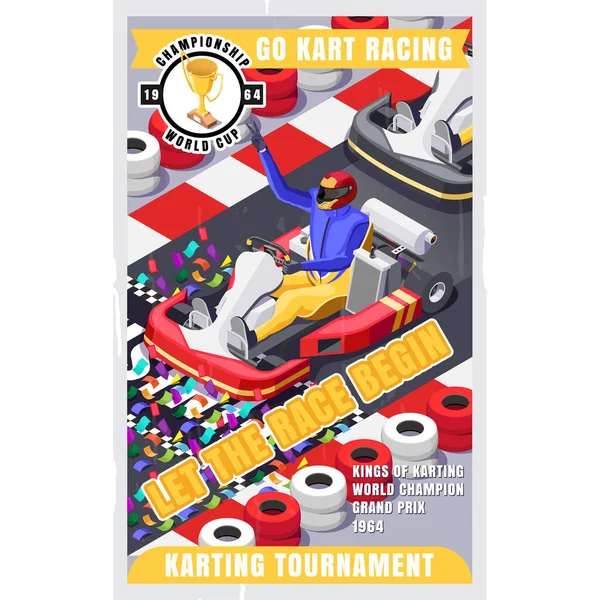 Изометрические Иллюстрации Kart Race Background Poster — стоковый вектор