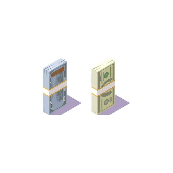 Ισομετρικά Χαρτονομίσματα Λευκό Φόντο Στοίβες Τραπεζογραμματίων Διαφορετικές Κατευθύνσεις Εικονίδια Για — Διανυσματικό Αρχείο