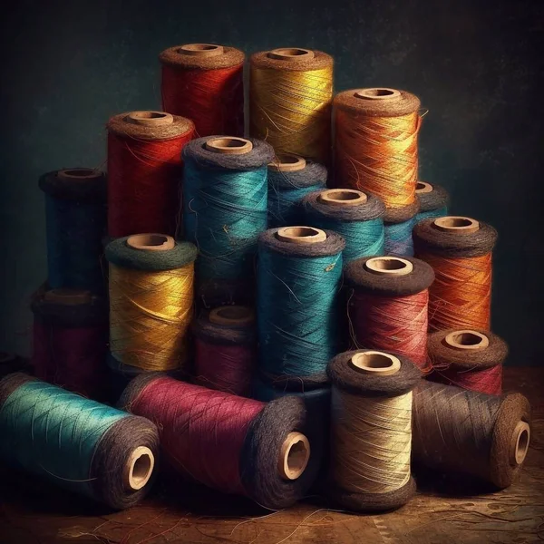 Sewing Threads Different Colors Dark Background Close High Quality Pic — Stock Photo, Image