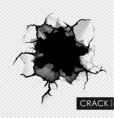 crack on the wall with broken pieces. Vector illustration clipart