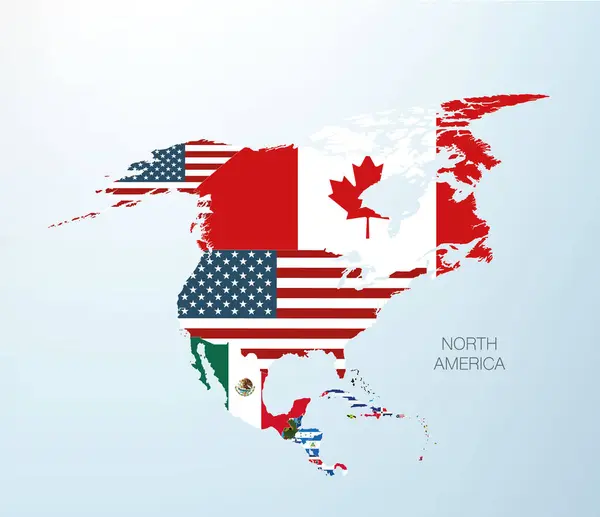 Die Nach Ländern Geteilte Nordamerikanische Landkarte Vektorillustration — Stockvektor