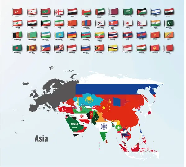 Азіатські Карти Поділені Країни Векторні Ілюстрації Ліцензійні Стокові Вектори