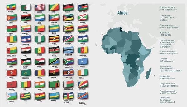 Africká Mapa Rozdělená Podle Zemí Vektorová Ilustrace Stock Vektory