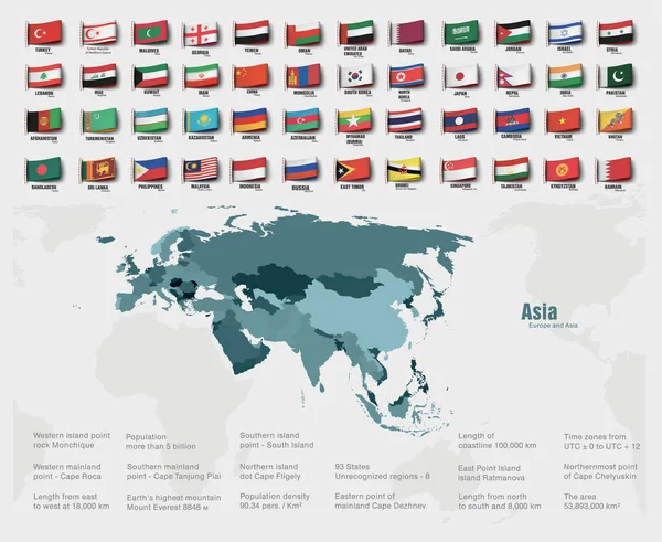Asijské Mapy Rozdělené Podle Zemí Vektorová Ilustrace Stock Ilustrace