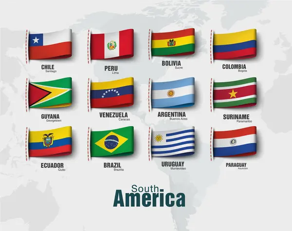 Південноамериканська Карта Поділена Країни Векторні Ілюстрації Стоковий вектор
