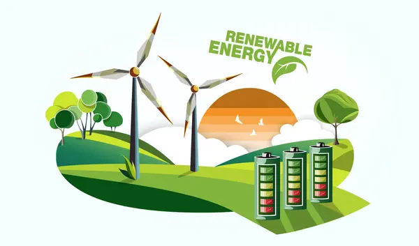 再生可能エネルギー地球の太陽 風と水 ベクトルイラスト — ストックベクタ