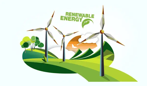Hernieuwbare Energie Aarde Zon Wind Water Vectorillustratie Rechtenvrije Stockvectors
