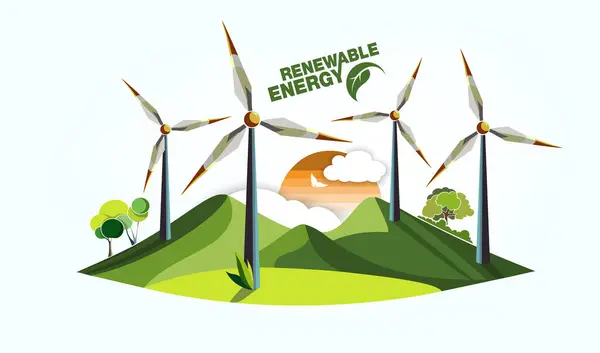 Renewable Energy Earth Sun Wind Water Vector Illustration Stock Illustration