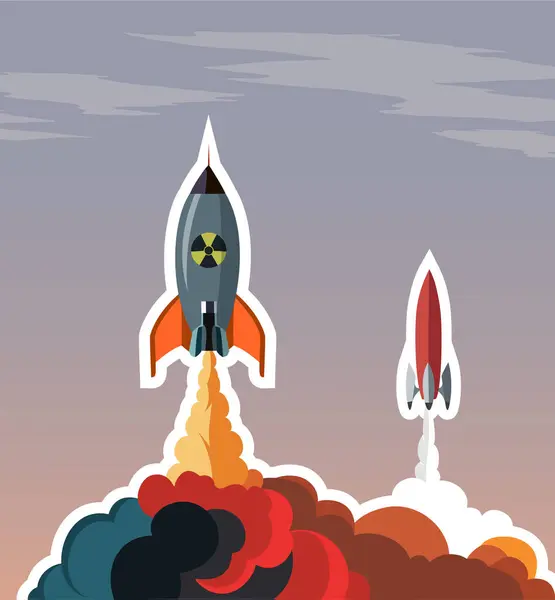 Lancement Une Fusée Avec Fumée Illustration Vectorielle Illustrations De Stock Libres De Droits
