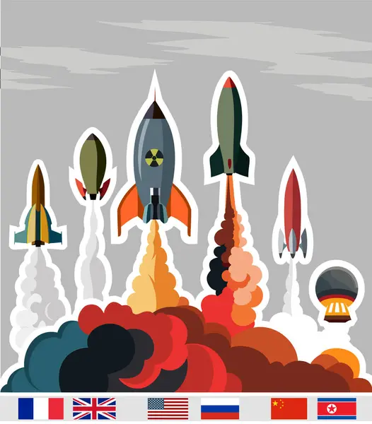 Launching Rocket Bomb Smoke Vector Illustration Stock Vector