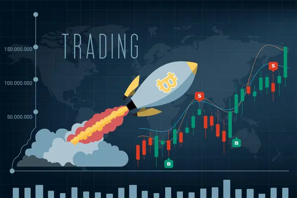 Trading Chart Rocket Growth Chart Vector Illustration Royalty Free Stock Vectors