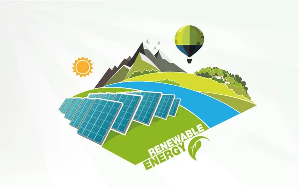 Groene Energie Uit Hernieuwbare Bronnen Zon Energie Rechtenvrije Stockillustraties