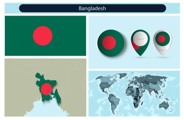 Haritalardan ve bayraklardan yapılmış politik bilgi grafikleri. Vektör illüstrasyonu
