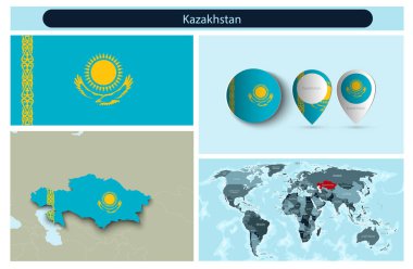 Haritalardan ve bayraklardan yapılmış politik bilgi grafikleri. Vektör illüstrasyonu