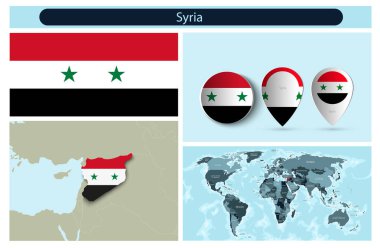 Haritalardan ve bayraklardan yapılmış politik bilgi grafikleri. Vektör illüstrasyonu