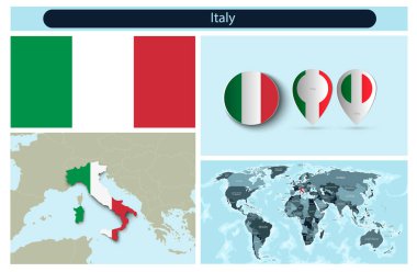 Haritalardan ve bayraklardan yapılmış politik bilgi grafikleri. Vektör illüstrasyonu