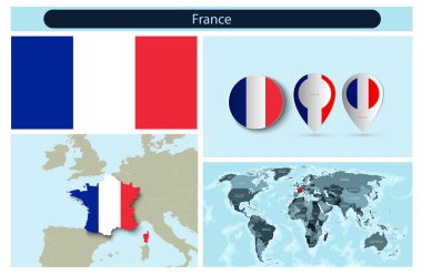 Haritalardan ve bayraklardan yapılmış politik bilgi grafikleri. Vektör illüstrasyonu