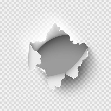 Şeffaf arka planda yırtık bir kağıt parçası yırtılmış. Vektör illüstrasyonu