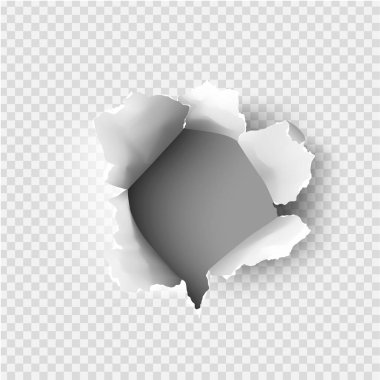 Şeffaf arka planda yırtık bir kağıt parçası yırtılmış. Vektör illüstrasyonu