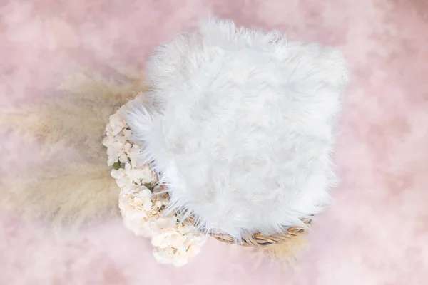 Newborn Photography Cloudy Pink boho Digital background with authentic boho grass and Hydrangeas