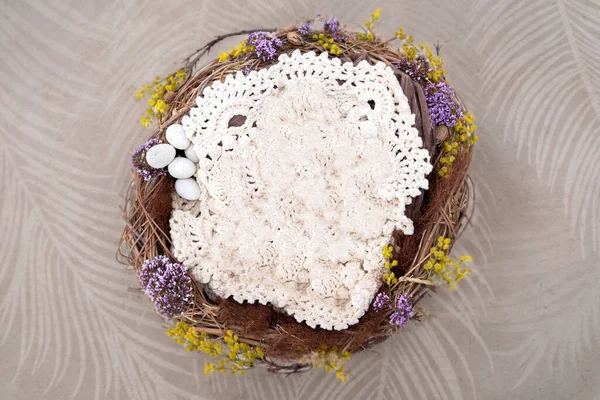 Twig nest, crochet filler and eggs Newborn Photography Digital Backdrop