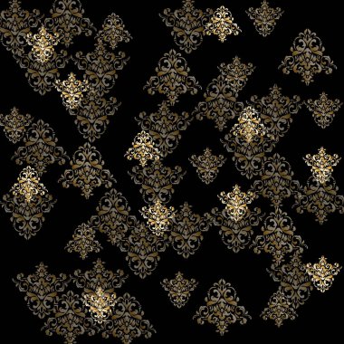 Barok motifleri ve altın süslemeleri olan desenli geometrik ipek eşarp tasarımı