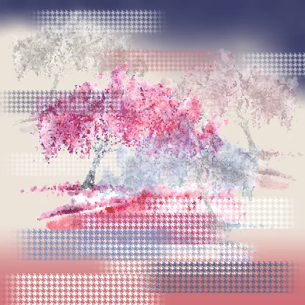 soyut ağaç desenli ipek eşarp tasarımı