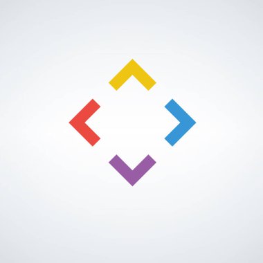 Geometrik soyut kare ögesi. Yaratıcılık kutusu veya farklı renk köşeli çerçeve şablonu. Stok vektör illüstrasyonu