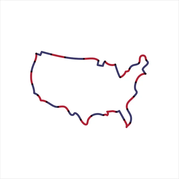 Ícone Mapa Eua Com Linha Patriótica Vermelha Azul Ícone Linear —  Vetores de Stock