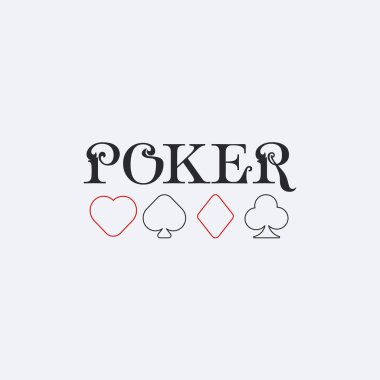 Four Linear Poker playing symbols. Spades Hearts Diamonds and Club icon. Stock vector illustration isolated